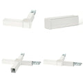 White modular LED trunking system components showing corner connector, straight sections, and cross-piece variations from mul