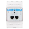 Carlo Gavazzi ET340 PowerON TX-RX energy meter with dual RJ45 ports mounted on DIN rail, front view.