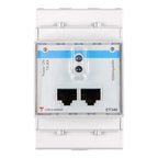 Carlo Gavazzi ET340 PowerON TX-RX energy meter with dual RJ45 ports mounted on DIN rail, front view.