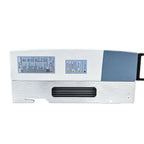 Solis 10kW 3-phase hybrid inverter unit showing top view with white casing, warning labels, ventilation slot, and blue panel 