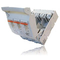 White modular fuse switch disconnector with open door showing internal fuse terminals and orange safety strips, isolated prod