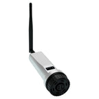 White cylindrical data logger with black antenna and connector base, product shot on white background.