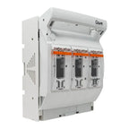 White Gawa three-module electrical distribution panel with orange accents mounted on wall, product shot.