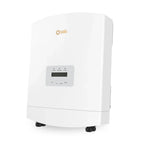 White Solis hybrid inverter with digital display panel showing power, operation, and alarm indicators, mounted on wall with b