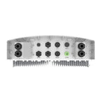 Top view of Solis 3kW hybrid inverter showing dual AC outlets, dual DC connectors, DRM, CAN, WiFi, meter, and COM ports with 