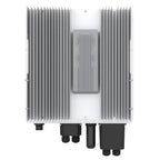 Top-down view of Solis S6 5kW hybrid inverter showing dual heatsink design with vertical fins and black connectors beneath.