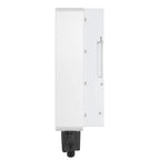 White wall-mounted hybrid inverter with gray hardware and black connector port at base, product shot on white background.