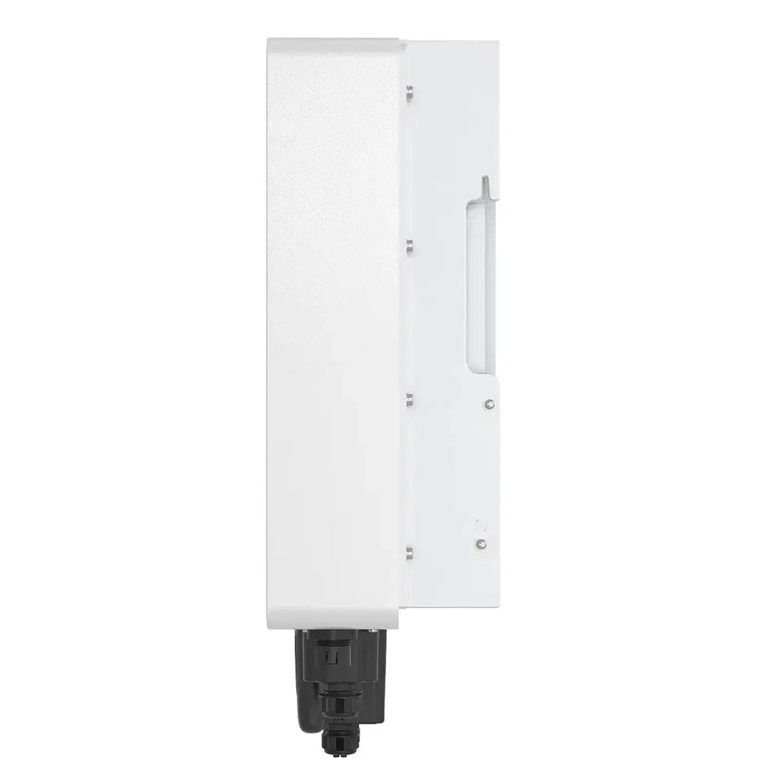 White wall-mounted hybrid inverter with gray hardware and black connector port at base, product shot on white background.