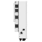 White rectangular hybrid inverter with four cooling fans on left side, ON/OFF toggle switch and blue button on lower right, m