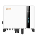 Solis 10kW three-phase hybrid solar inverter with white front panel, black control strip with LED indicators and connectivity