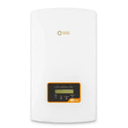 Solis S6 Series grid-tie inverter, white rectangular unit with orange-trimmed control panel displaying power, operation, and 
