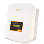 Solis S5 Series grid-tie solar inverter with white housing, orange-trimmed control panel displaying power, operation, and ala