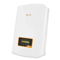 Solis S5 Series grid-tie inverter, white rectangular unit with orange-trimmed control panel displaying power, operation, and 