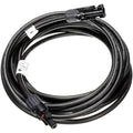 Black coiled solar cable with MC4 connectors at each end and white polarity labels, product photo on white background.
