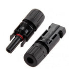Victron MC4 solar connector pair shown disassembled, displaying male connector with red band and female connector side by sid