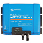 Victron BlueSolar MPPT 150/60-MC4 charge controller, blue front panel with status lights and black MC4 connector terminals vi