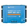 Victron Energy SmartSolar MPPT 100/30 charge controller, blue rectangular device with terminal connectors and status indicato