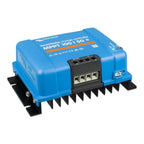 Blue Victron SmartSolar MPPT 100/50 charge controller with black battery terminals and mounting feet.