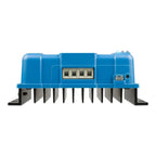 Blue Victron SmartSolar MPPT 100/30 solar charge controller with four terminal connectors and VE.Direct port, front view on w
