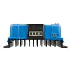 Victron SmartSolar MPPT charge controller with blue end caps, black center module with four terminal blocks, and metal coolin