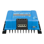 Victron SmartSolar MPPT 100/50 charge controller, blue rectangular device with black terminal connectors and indicator lights