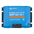Victron Energy blue SmartSolar MPPT 150/35 charge controller with black terminal connectors and status indicator lights on ri