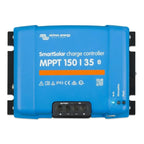 Victron Energy blue SmartSolar MPPT 150/35 charge controller with black terminal connectors and status indicator lights on ri