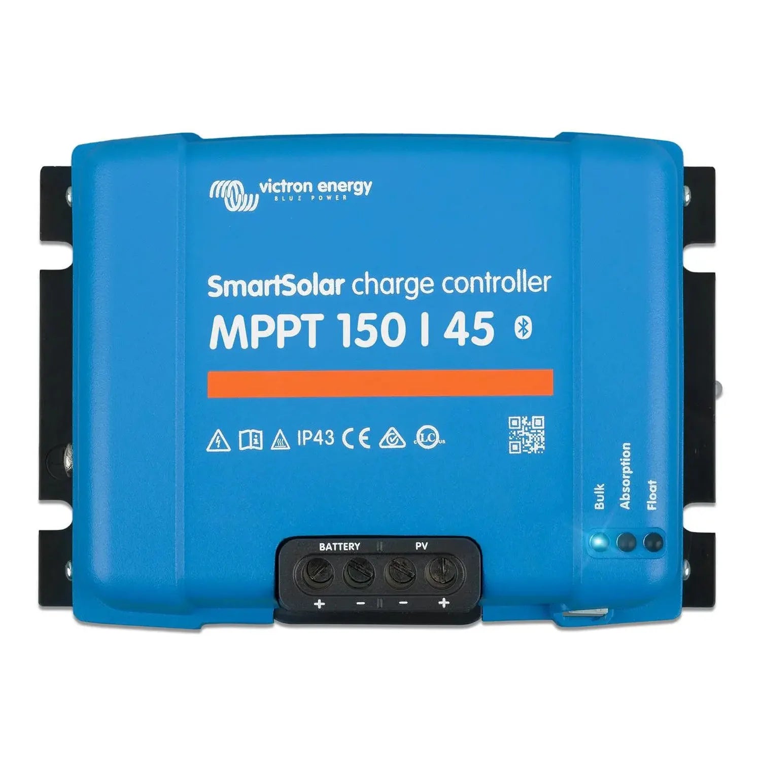 Victron Energy SmartSolar MPPT 150/45 charge controller, blue rectangular device with black terminal block and status indicat