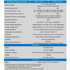 Specification sheet for Victron SmartSolar MPPT 150/45 charge controller showing technical details and features.