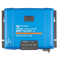 Victron SmartSolar MPPT 150/60-Tr charge controller, blue front panel with terminal connections and status indicator lights.