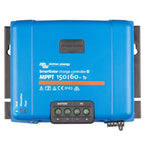Victron SmartSolar MPPT 150/60-Tr charge controller, blue front panel with terminal connections and status indicator lights.