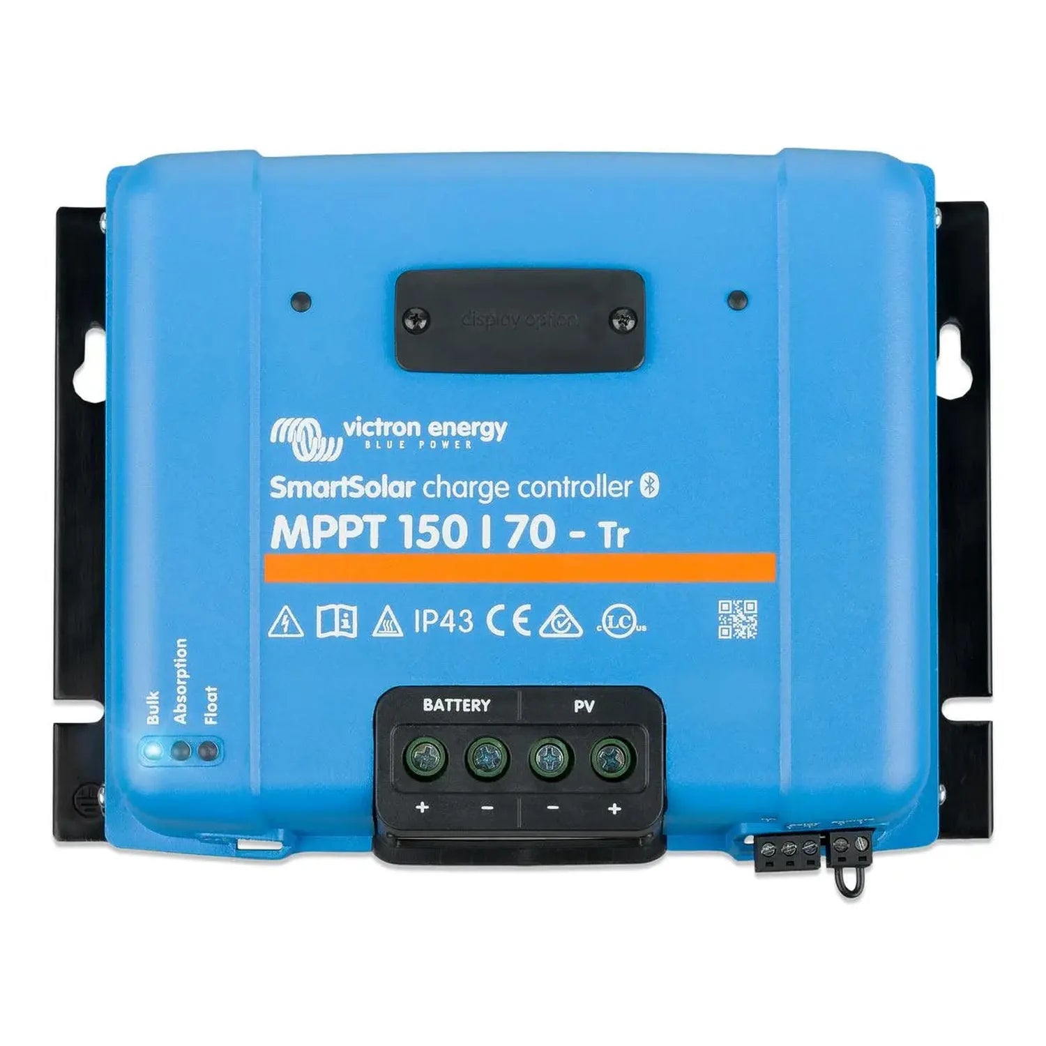 Victron Energy SmartSolar MPPT 150/70-Tr charge controller, blue rectangular device with black terminal block and status indi