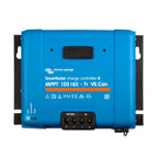 Victron Energy SmartSolar MPPT 150/85-Tr VE.Can charge controller, blue rectangular device with black connectors and status i