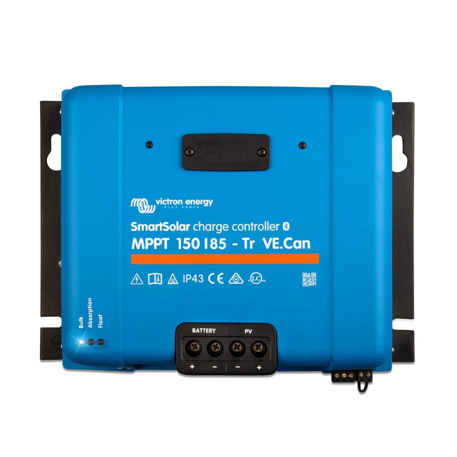 Victron Energy SmartSolar MPPT 150/85-Tr VE.Can charge controller, blue rectangular device with black connectors and status i
