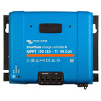 Victron Energy SmartSolar MPPT 150/85-Tr blue charge controller with black terminal connectors and display option port.