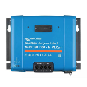 Victron Energy SmartSolar MPPT 150/100-Tr charge controller, blue rectangular device with black terminal block and mounting b