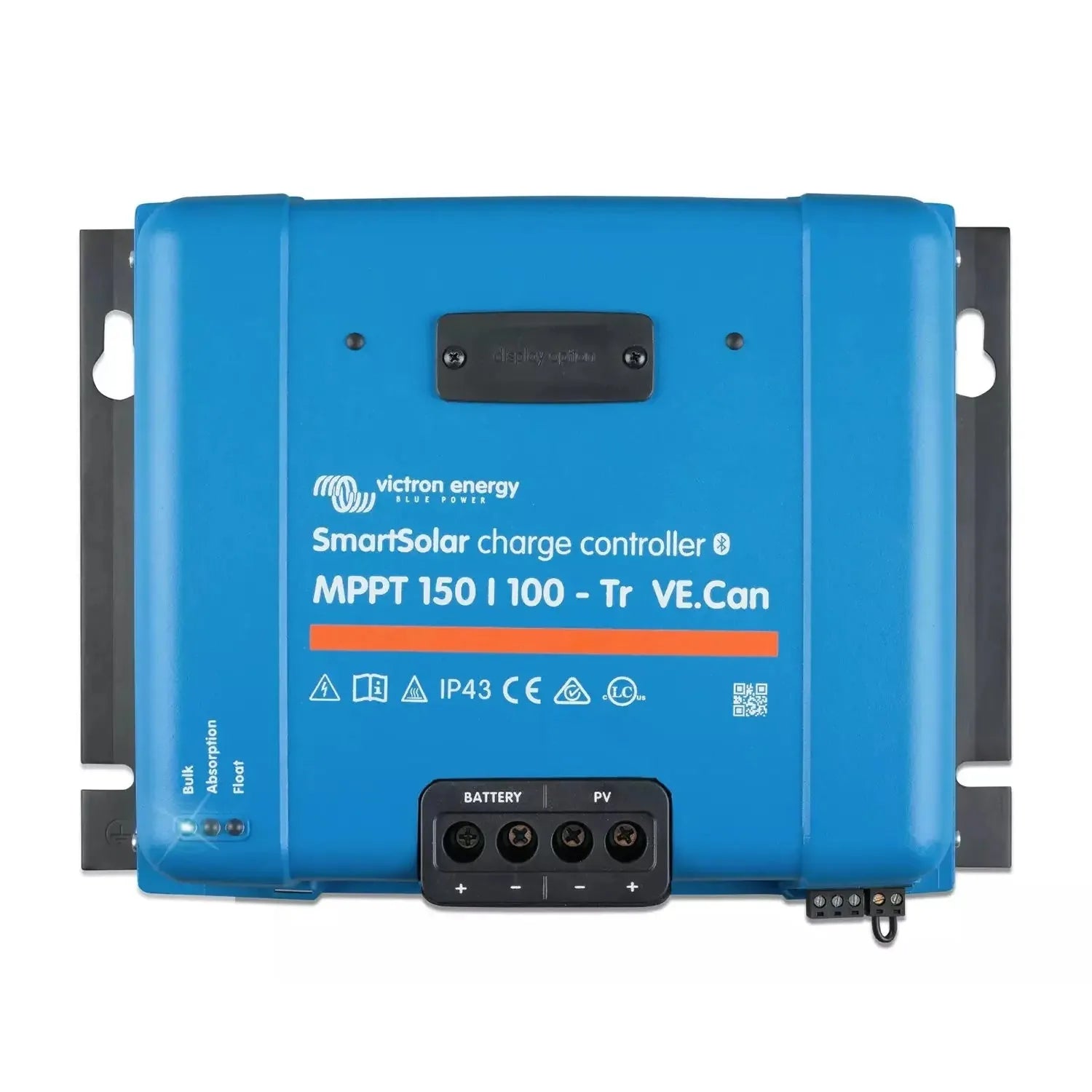 Victron Energy SmartSolar MPPT 150/100-Tr charge controller, blue rectangular device with black terminal block and mounting b