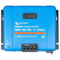 Victron BlueSolar MPPT 150/100-Tr VE.Can charge controller, front view showing blue casing with terminal block connectors and