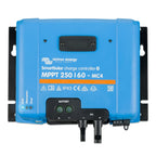 Victron Energy SmartSolar MPPT 250/60-MC4 blue charge controller with battery and PV connectors attached.