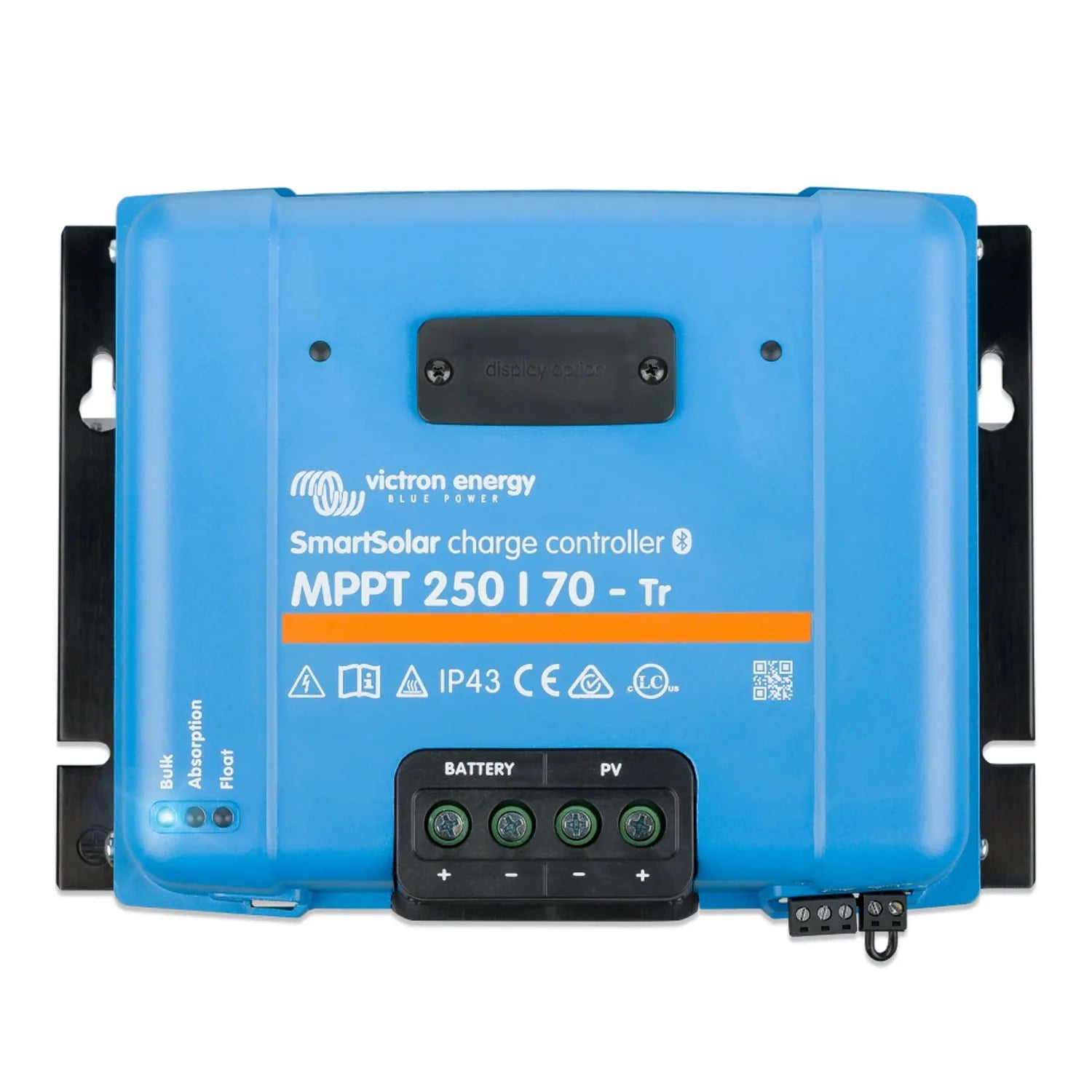 Victron Energy SmartSolar MPPT 250/70-Tr blue charge controller with black terminal block connectors and status indicator lig