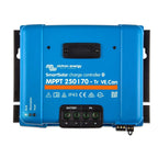 Victron Energy SmartSolar MPPT 250/70-Tr VE.Can charge controller, blue front panel with battery and PV terminal connectors a