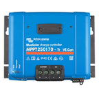 Victron BlueSolar MPPT 250/70-Tr VE.Can charge controller, blue device with battery and PV terminal connections shown front v
