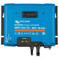 Victron Energy SmartSolar MPPT 250/70-MC4 charge controller, blue front panel with status lights, battery terminals, and PV i