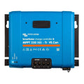 Victron Energy SmartSolar MPPT 250/85-Tr VE.Can charge controller, blue rectangular device with black side brackets and batte