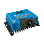 Victron Energy blue SmartSolar MPPT 250/170 charge controller with black heatsink fins, mounted on bracket with cable connect