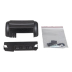 Victron WireBox-S terminal cover components: black plastic housing, base plate, and hardware kit in clear bag.