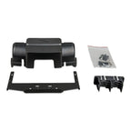 Victron WireBox-L component parts displayed including black housing unit, mounting bracket, hardware bag, and cable managemen
