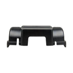 Black plastic cable management box with cylindrical side connectors and central rectangular opening, product shot on white ba