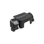 Black plastic protective enclosure with angled top cover and mounting bracket for solar charge controller.