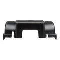Black plastic cable management box with curved side channels and central rectangular opening, product shot on white backgroun